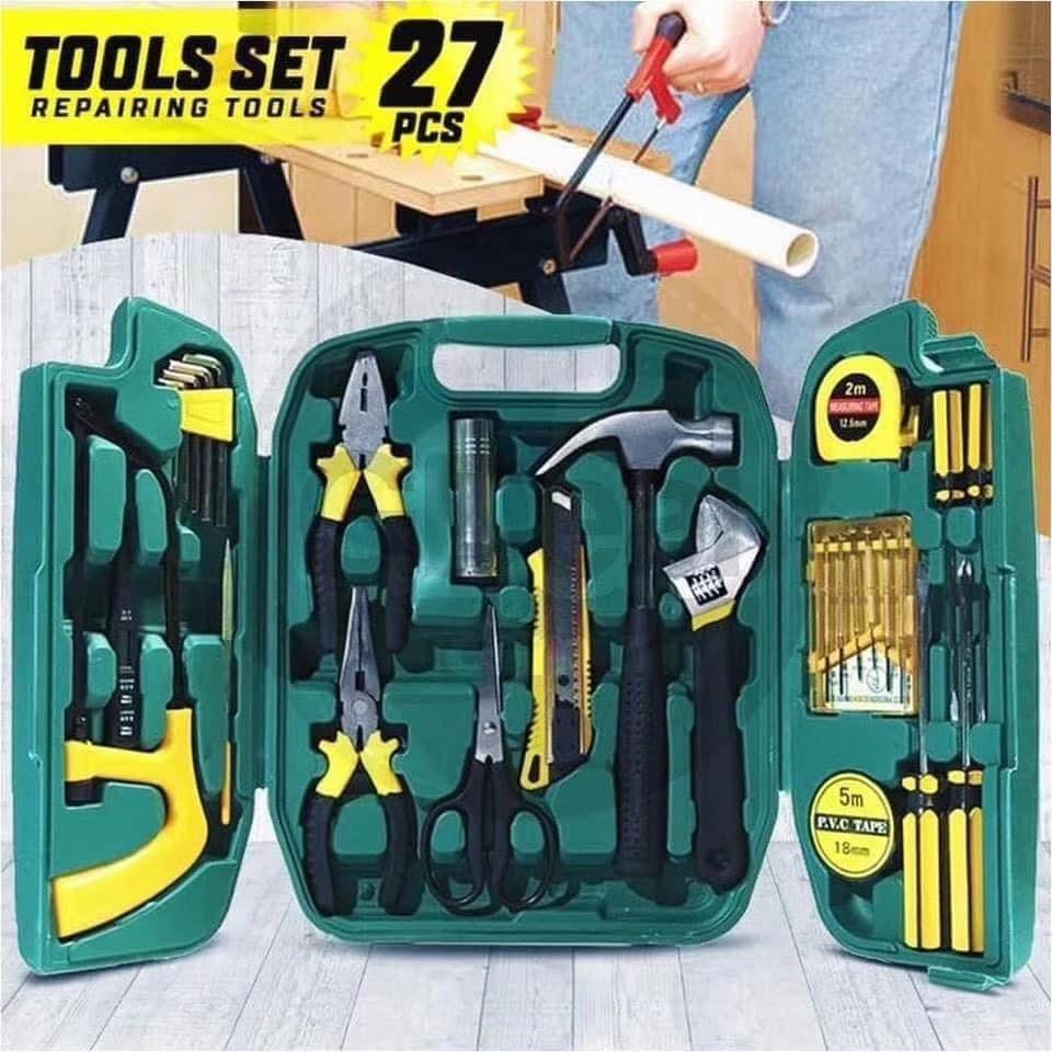 27 Piece Pcs Tool Set,Home Repair Hand Tool Kit with Plastic Tool Box
