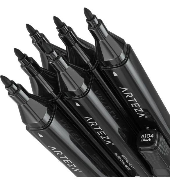 Arteza Fabric Markers, Black, Chisel & Fine Tip Dual-Tip - Pack of 6Image3