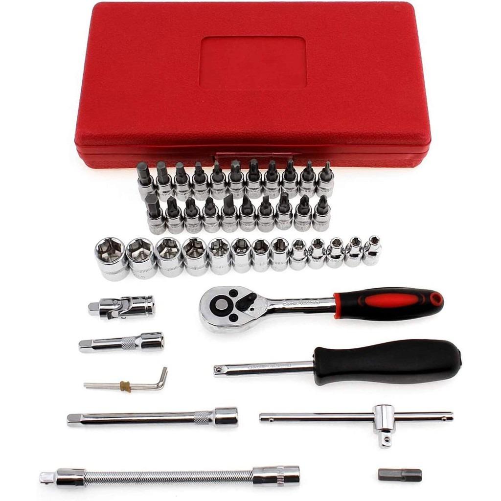 46 Piece 14-inch Screwdriver Drive Socket & Bit Set Combination with Reversible Ratchet Wrench ToolImage2