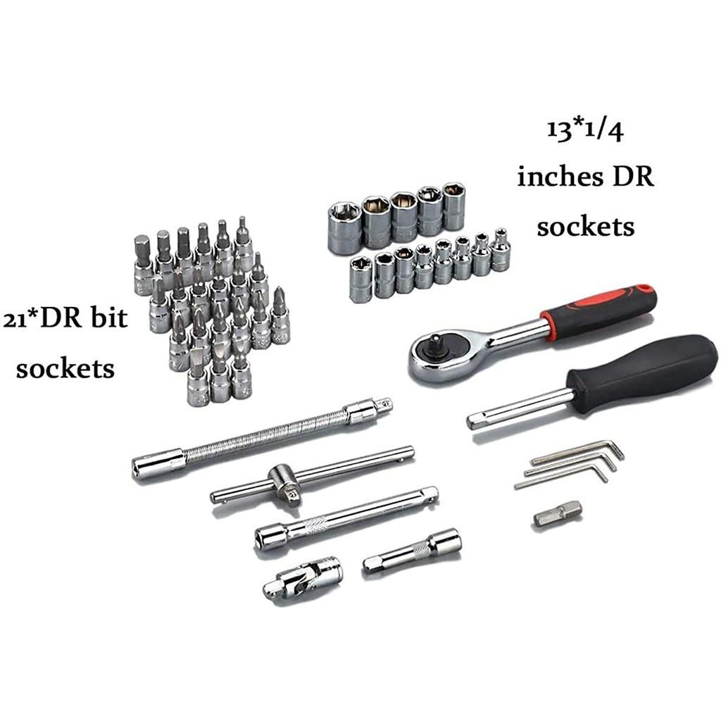 46 Piece 14-inch Screwdriver Drive Socket & Bit Set Combination with Reversible Ratchet Wrench ToolImage3