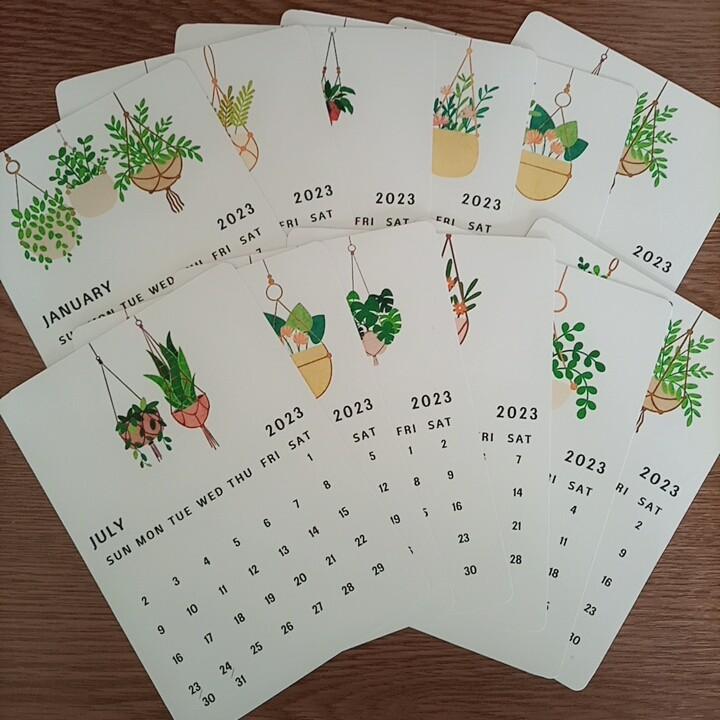 2023 Monthly Desk Calendar with Stand Hanging Plants Theme