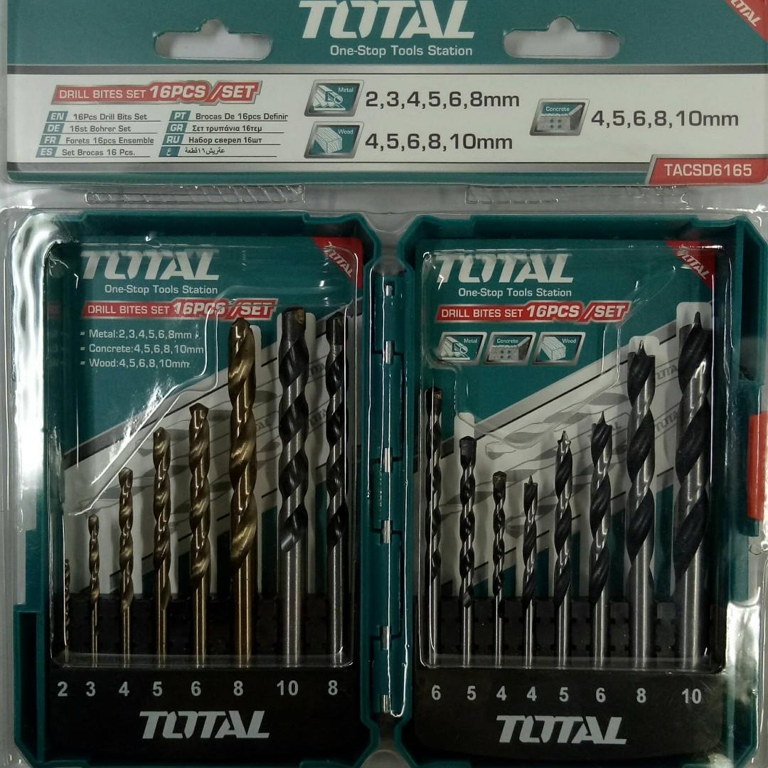 Total 16 Pieces Drill Bit Set for Metal Concrete Wood TACSD6165 (Silver)