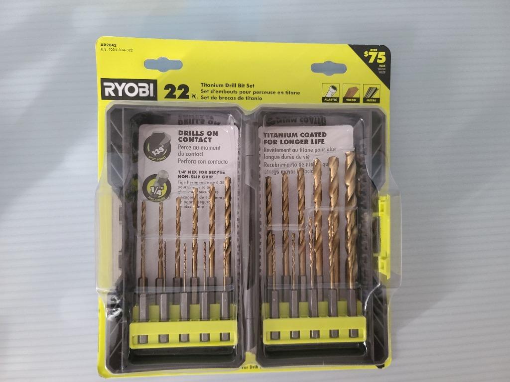 RYOBI Titanium Drill Bit Set 22 piece Wood Metal Plastic not dewalt milwaukee bosch irwin ridgid