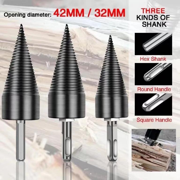 E-shop:32mm42mm High Speed Twist Drill Bit Wood Splitter Screw Cones Splitting Bit Firewood Drill