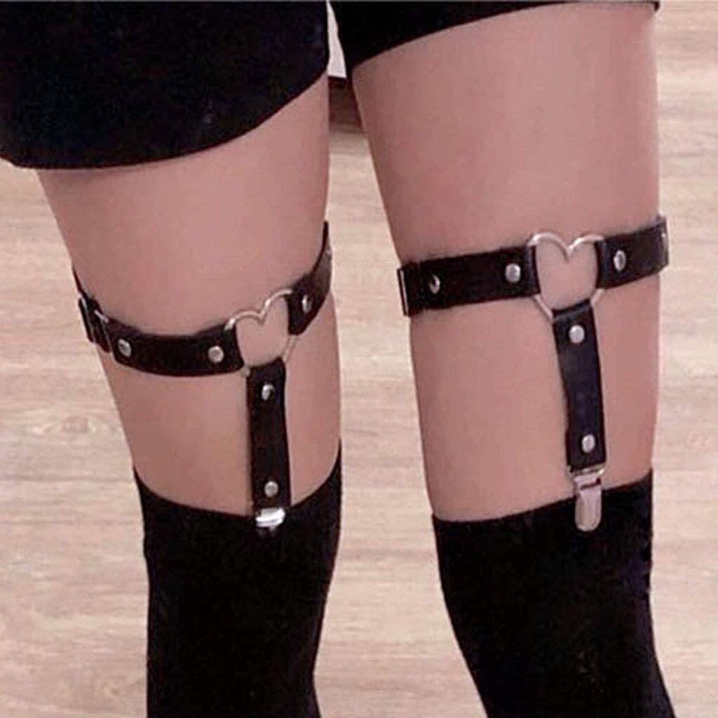 Leg Garter Belt Punk Rivet Leather Garter Adjustable Love Heart Leg Garter with Anti-Slip ClipsImage2
