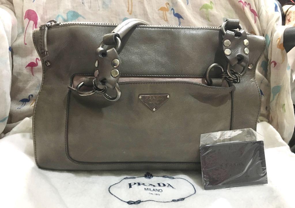 Authentic Prada Calf Screw in Gray