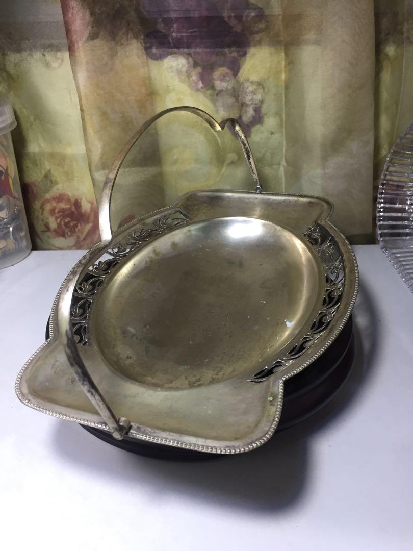 Vintage 12 x 8 inches Silver Plated Footed Serving Tray with HandleImage2