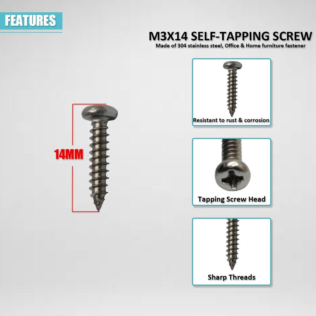 M3 304 STAINLESS STEEL PAN HEAD TAPPING SCREW, M3X14 SELF-TAPPING SCREWImage2