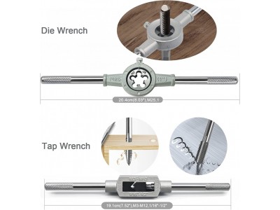 Thread cutting tool set Hss tap wrench and round diea handleset 20 piecesImage2