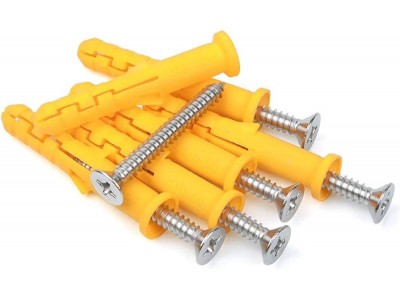 Screw Plastic Expansion Tube Pipe Wall Anchors Plugs Rubber Plug Bolt Yellow with Stainless Steel ScImage2